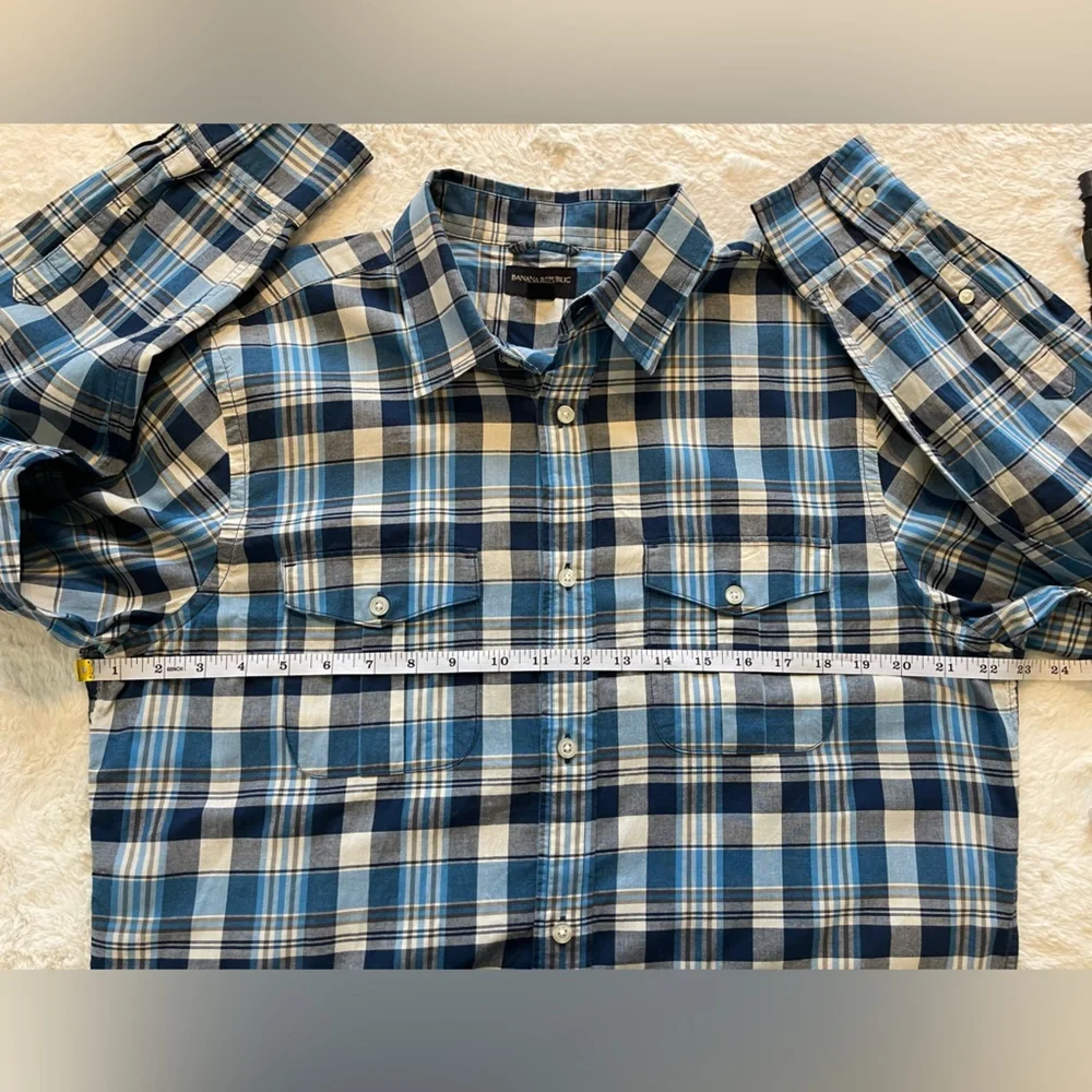 Banana Republic size large blue, charcoal & ivory plaid